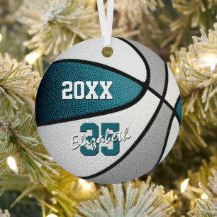 teal grey sports team colours basketball metal ornament