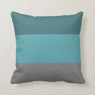 Teal, Grey Stripes Throw Pillow