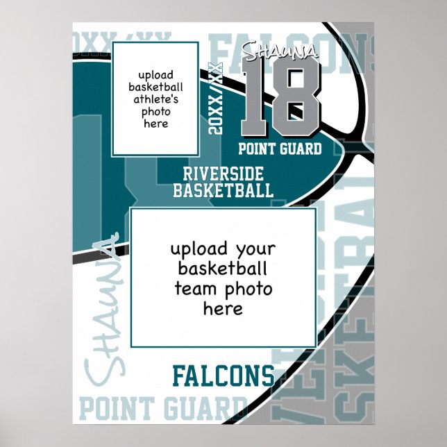 teal grey team colours basketball team photo poster (Front)