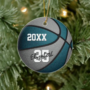 teal grey team colours girls boys basketball ceramic ornament