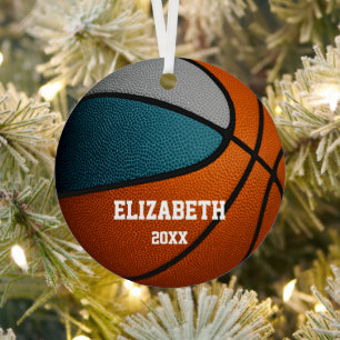 teal grey team colours girls boys basketball metal ornament