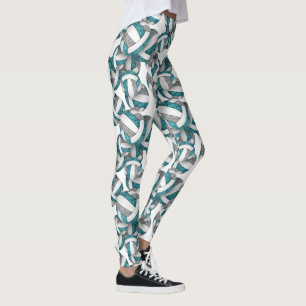 Teal grey team colours girly volleyballs pattern leggings