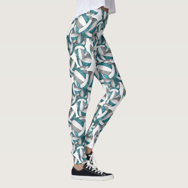 Teal grey team colours girly volleyballs pattern leggings (Right)