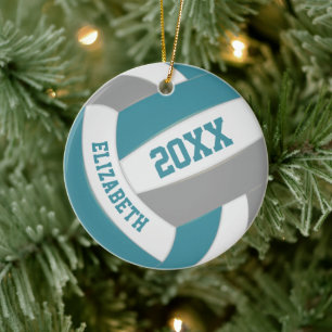 teal grey team colours keepsake volleyball ceramic ornament