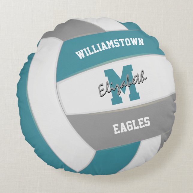teal grey team colours kids volleyball round pillow (Front)