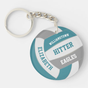 teal grey team colours personalized volleyball keychain
