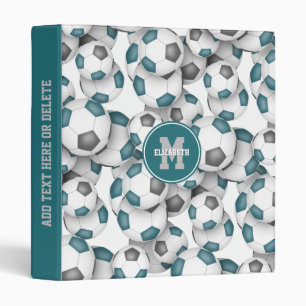teal grey team colours soccer balls pattern binder