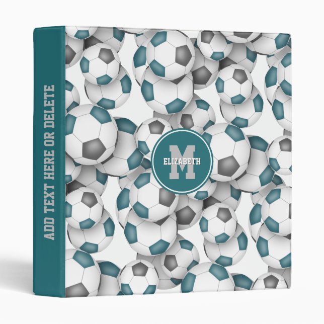 teal grey team colours soccer balls pattern binder (Front/Spine)