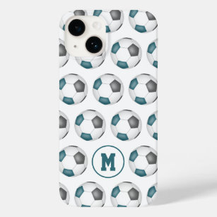 teal grey team sports colours soccer balls  Case-Mate iPhone 14 case