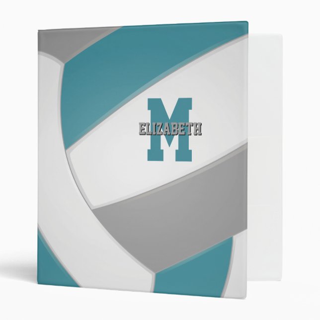 teal grey team sports girls boys volleyball binder (Front/Inside)