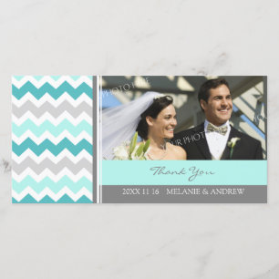 Teal Grey Thank You Wedding Photo Cards
