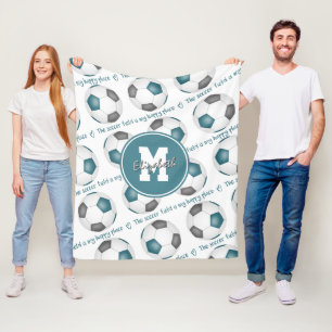teal grey The soccer field is my happy place  Fleece Blanket