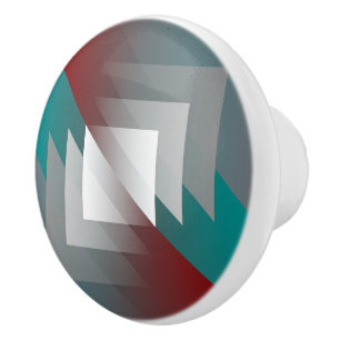 Teal grey triangles on burgundy ceramic knob