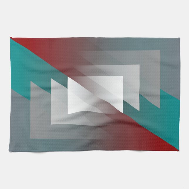 Teal grey triangles on burgundy kitchen towel (Horizontal)