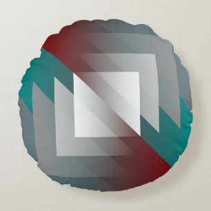Teal grey triangles on burgundy round pillow