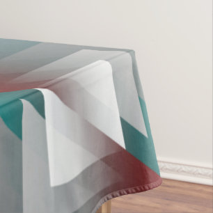 Teal grey triangles on burgundy tablecloth