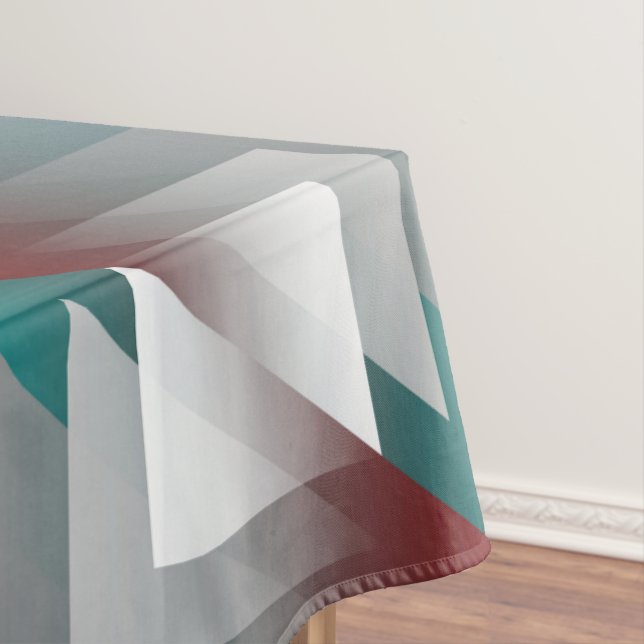 Teal grey triangles on burgundy tablecloth (In Situ)