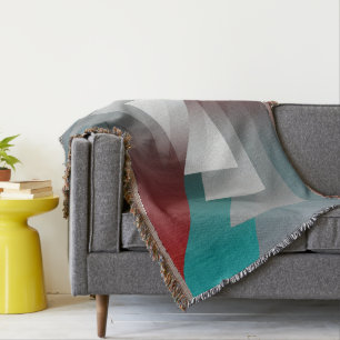 Teal grey triangles on burgundy throw blanket