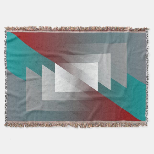 Teal grey triangles on burgundy throw blanket (Front)