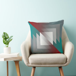 Teal grey triangles on burgundy throw pillow