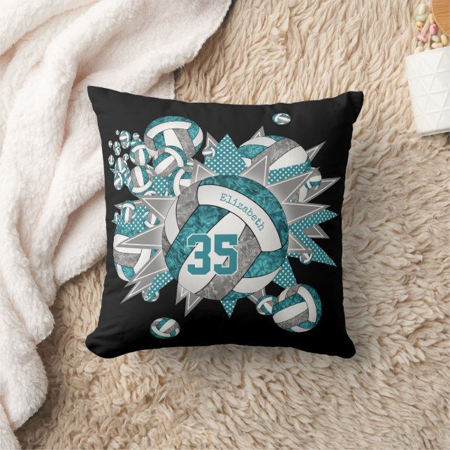 teal grey volleyball blowout girly sports decor throw pillow (Blanket)