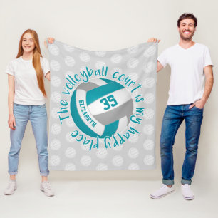 teal grey volleyball court my happy place fleece blanket