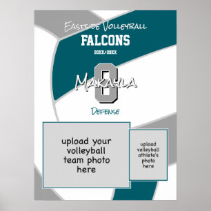 teal grey volleyball team colours commemorative poster