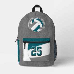 teal grey volleyball team colours team name printed backpack
