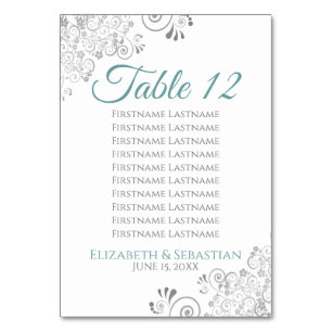 Teal & Grey Wedding Table Number Seating Chart