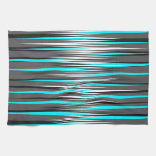Teal, Grey, White, & Black Stripes Kitchen Towel