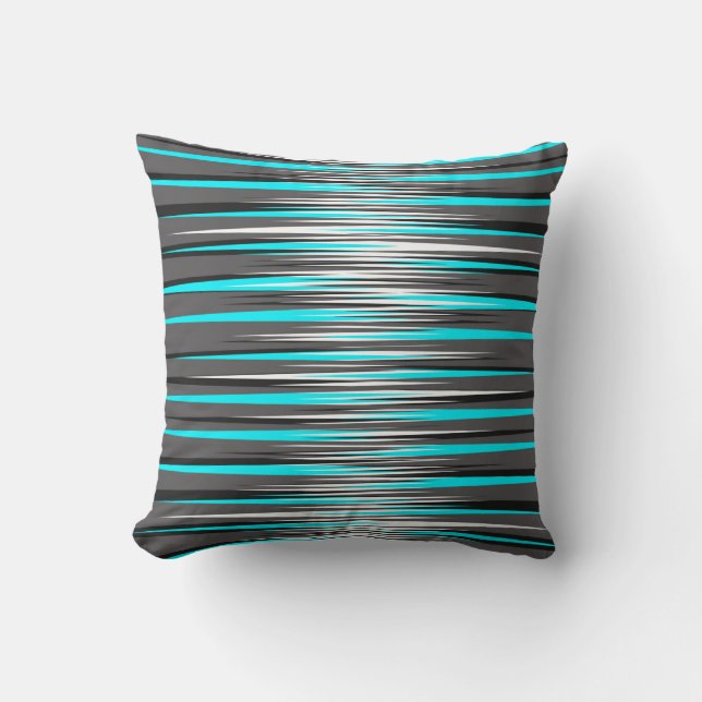 Teal, Grey, White, & Black Stripes Throw Pillow (Front)