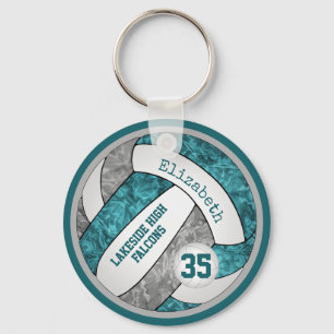 teal grey white girls volleyball keychain bag tag