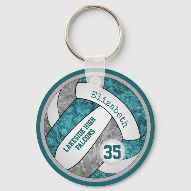 teal grey white girls volleyball keychain bag tag (Front)