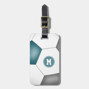teal grey white soccer monogrammed luggage tag