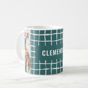Teal grid 4 photo modern minimal simple coffee mug