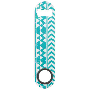Teal Grunge Aztec Tribal Pattern Bar Key