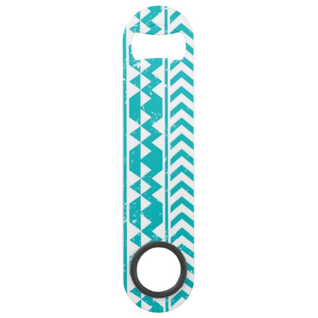 Teal Grunge Aztec Tribal Pattern Bar Key (Front)