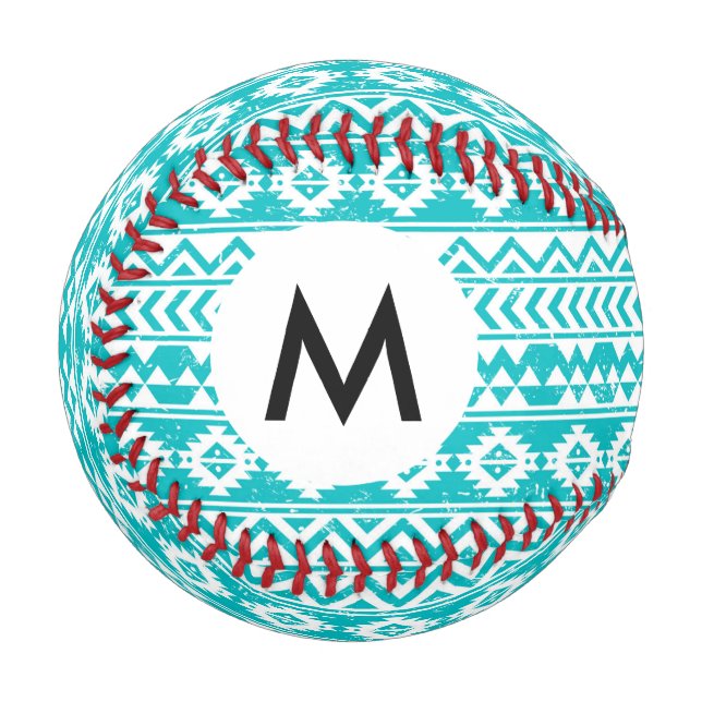Teal Grunge Aztec Tribal Pattern Baseball (Front Left)