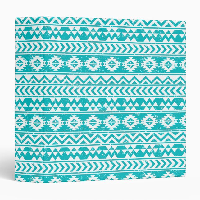 Teal Grunge Aztec Tribal Pattern Binder (Front/Spine)