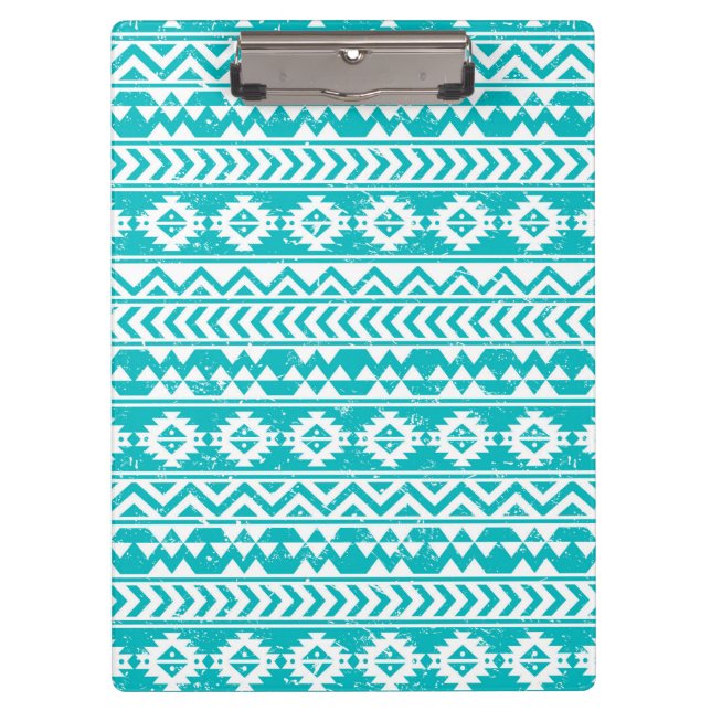 Teal Grunge Aztec Tribal Pattern Clipboard (Front)