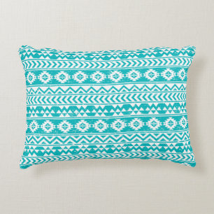 Teal Grunge Aztec Tribal Pattern Decorative Pillow