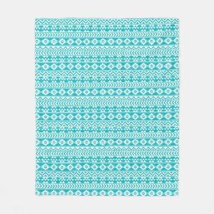 Teal Grunge Aztec Tribal Pattern Fleece Blanket