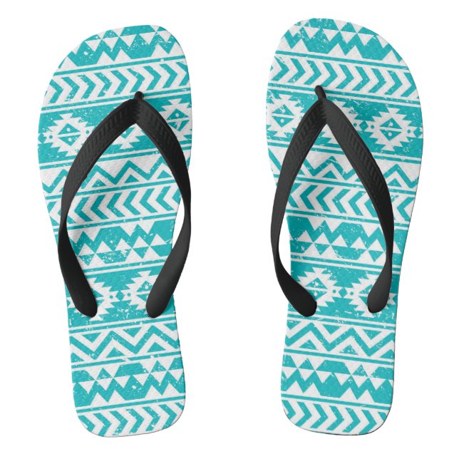 Teal Grunge Aztec Tribal Pattern Flip Flops (Footbed)
