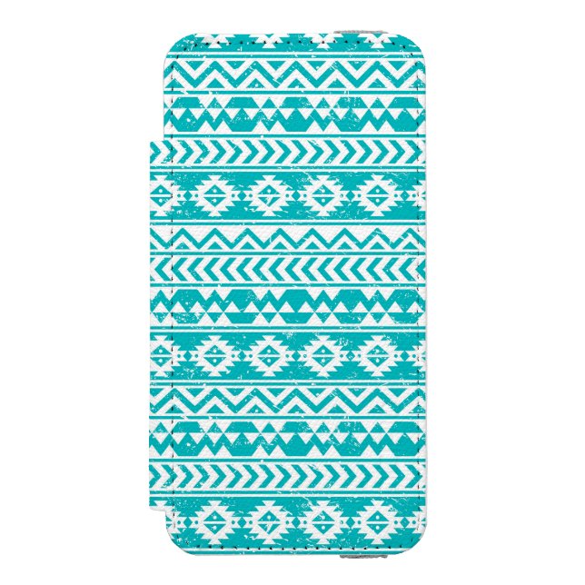 Teal Grunge Aztec Tribal Pattern Incipio iPhone Wallet Case (Folio Front)