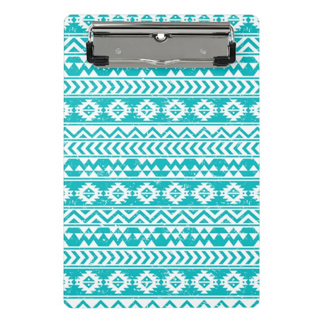 Teal Grunge Aztec Tribal Pattern Mini Clipboard (Front)
