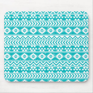 Teal Grunge Aztec Tribal Pattern Mouse Pad