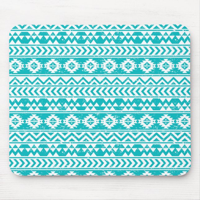 Teal Grunge Aztec Tribal Pattern Mouse Pad (Front)