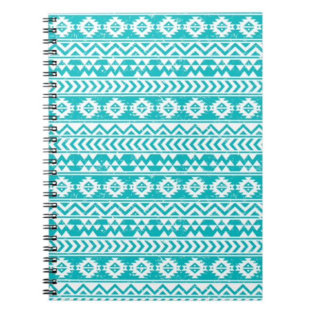 Teal Grunge Aztec Tribal Pattern Notebook (Front)
