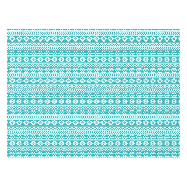 Teal Grunge Aztec Tribal Pattern Tablecloth (Front (Horizontal))