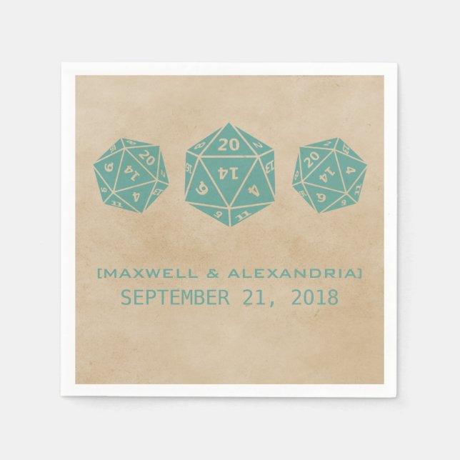 Teal Grunge D20 Dice Gamer Paper Napkins (Front)